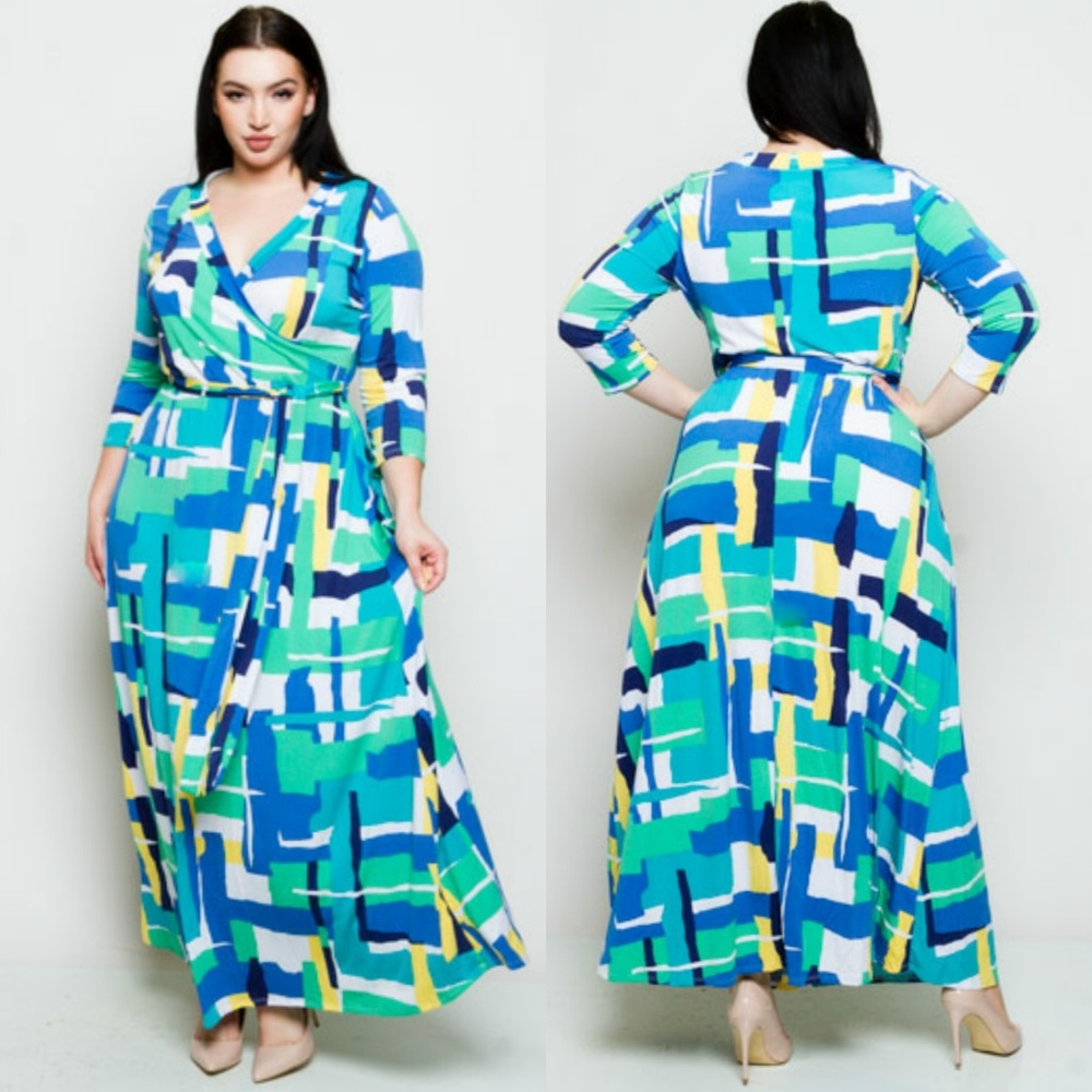 PLUS FRONT TIE V NECK MAXI DRESS - Picture 1 of 5